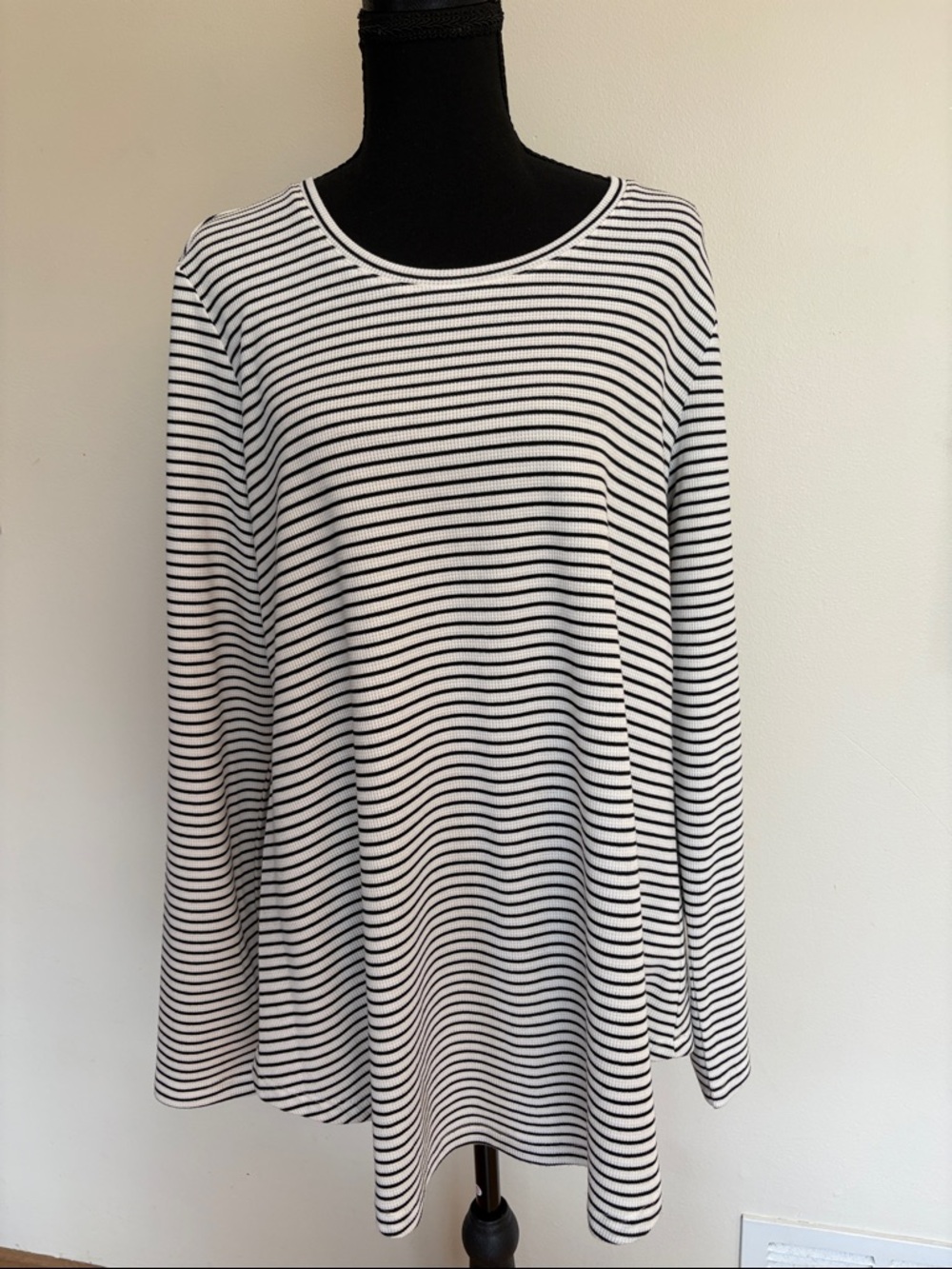Striped Black and Cream Long Sleeve Women's Top